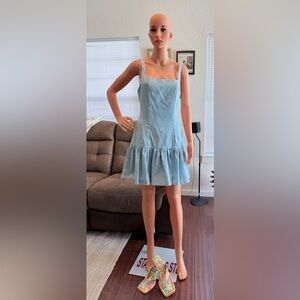 Lulu's Sky Blue Ruffle drop waist Hem Mini Dress